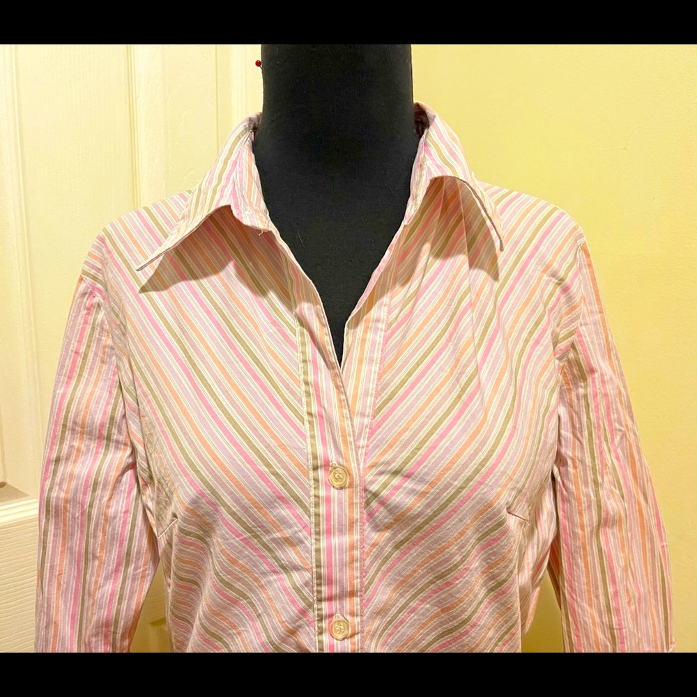 Ninety vintage 3/4 sleeve pastel striped button down shirt, large (L)
